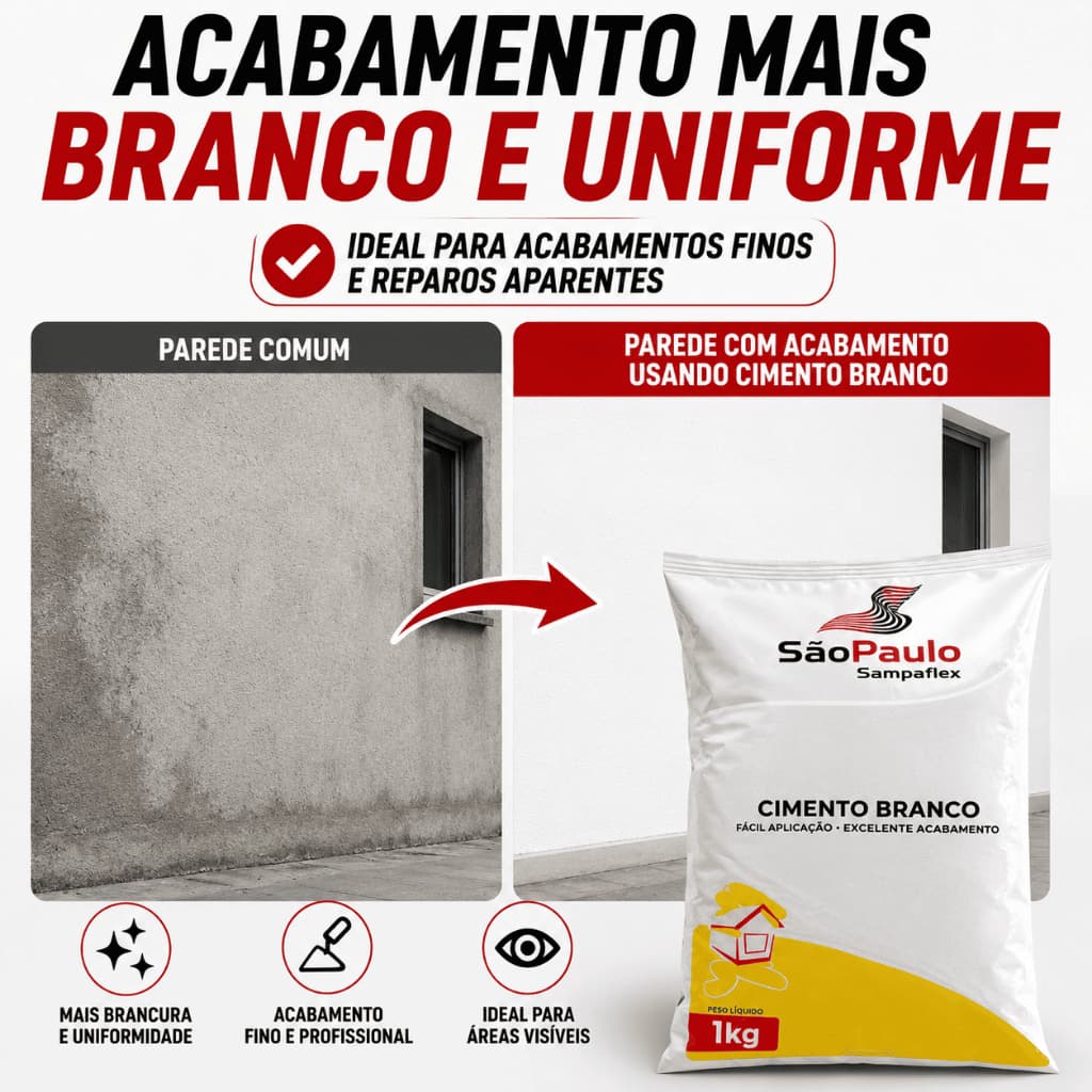 Cimento Branco 1kg São Paulo Sampaflex Para Acabamentos Reparos e Pequenas Reformas