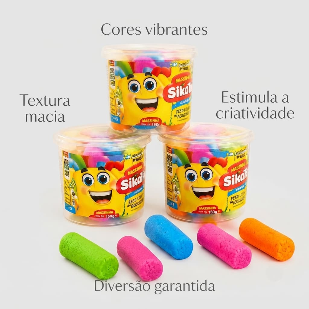 Kit 5 massinha modelar colorida 75g infantil criatividade artesanato
