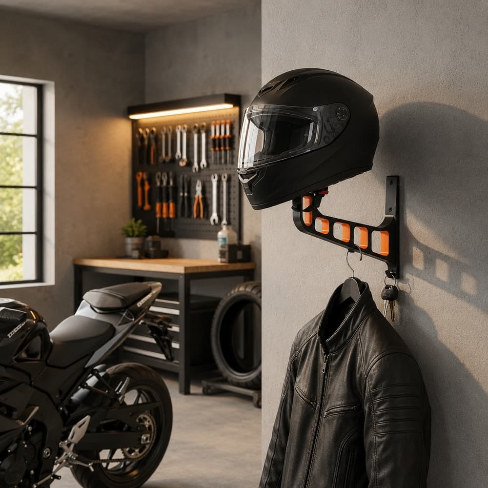 Suporte Porta Capacete Moto Parede Reforçado 3 Em 1 Jaqueta