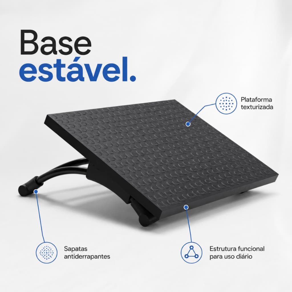 Apoio para Pés Slider Emborrachado Antiderrapante Ergonomico em MDF e Tubo de Aço NR17