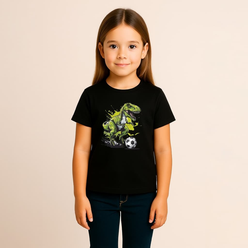 CAMISETA INFANTIL MENINA ALGODÃO DINOSSAURO FUTEBOL BOLA JOGADOR (2)