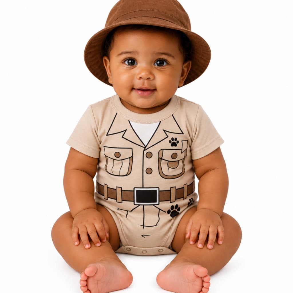Body Bebe Temático Mesversario fantasia Do Safari  - manga curta - Suedine 100% Algodão