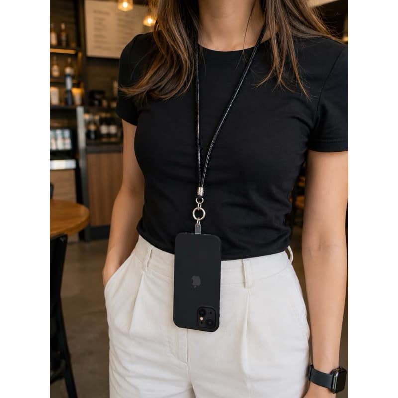 Cordão para Celular com BRILHO PRETO Alça Ajustável E grande