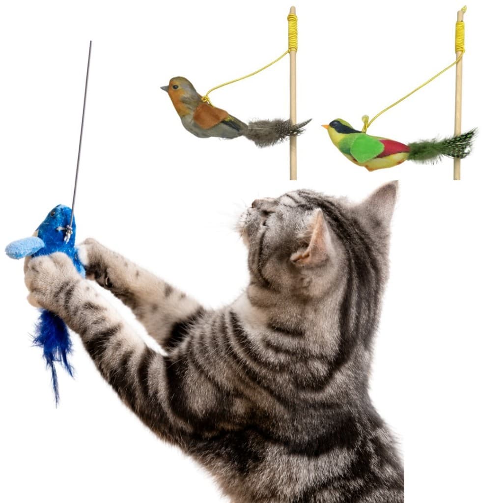Varinha para Gatos Com Som de Passarinho e Penas Brinquedo Interativo LR-0377