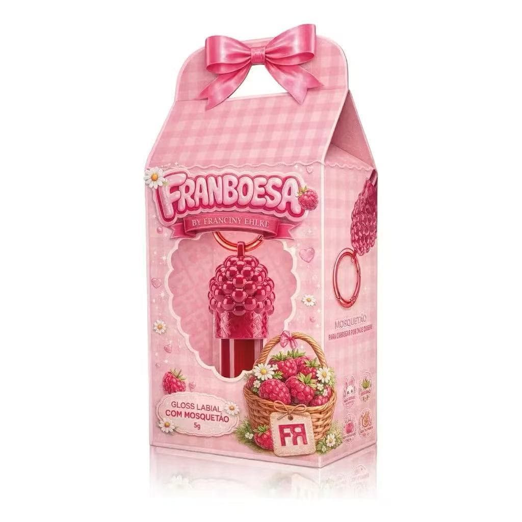 Gloss Labial Framboesa com Pingente By Fran | Brilho Intenso | Efeito Glossy