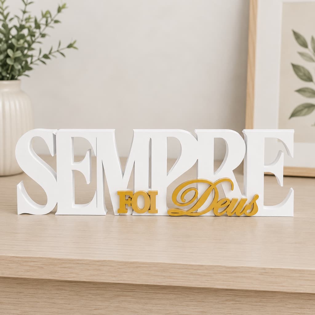 Letreiro Decorativo Sempre Foi Deus para Mesa, Quarto, Sala, Escritório e Decoração Cristã Religiosa