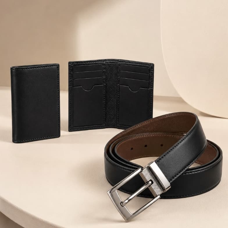 Kit Social  Porta Cartões Cinto Dupla Face Reversivél Masculino Presente Casual Verão Moda