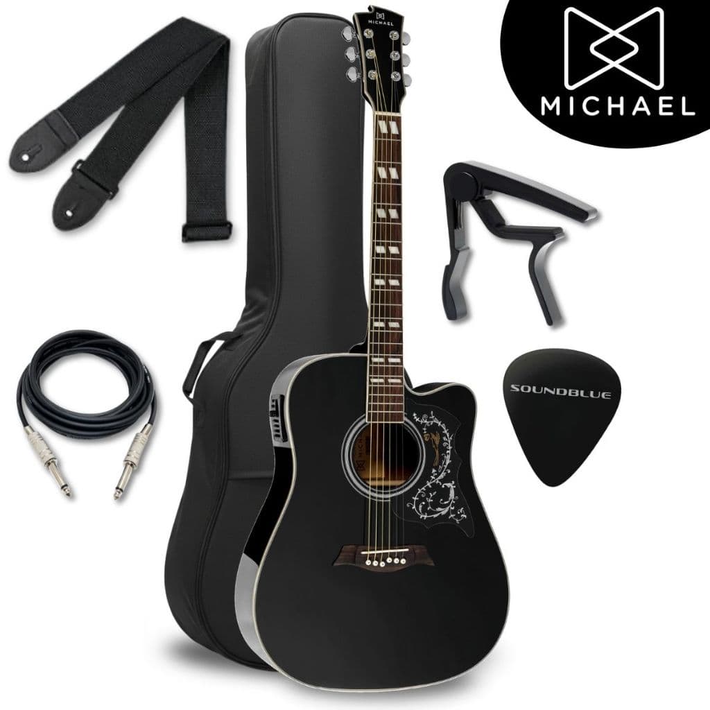 Kit Violao Eletrico Folk Cutaway Michael Galaxy Profissional Cordas Aço Captaçao Equalizador Afinador Piezo Digital