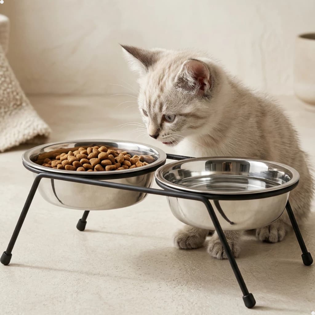 Comedouro Duplo Bebedouro Elevado Fixo Cães Cachorro Filhotes Gatos 300ML