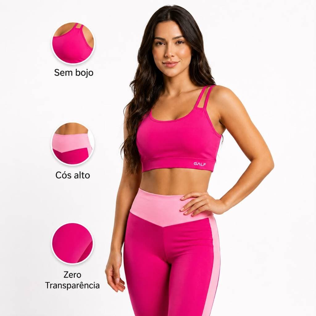 Conjunto Fitness Legging Ultimate Bicolor com Bolso no Cós + Top Prisma Academia Zero Transparência e Alta Sustentação
