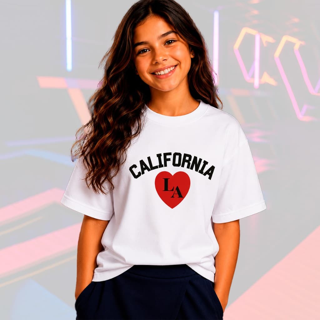 Camiseta Infantil Feminina 100% Algodão 30.1 Premium Estampada Califórnia Casual Manga Curta