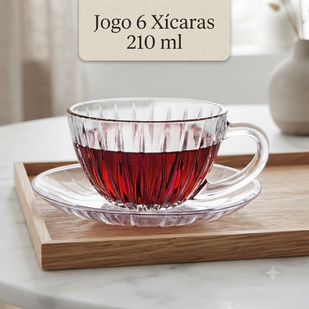 Jogo 6 Xícaras Cristal Siena 210ml Chá Café Bebidas Quentes