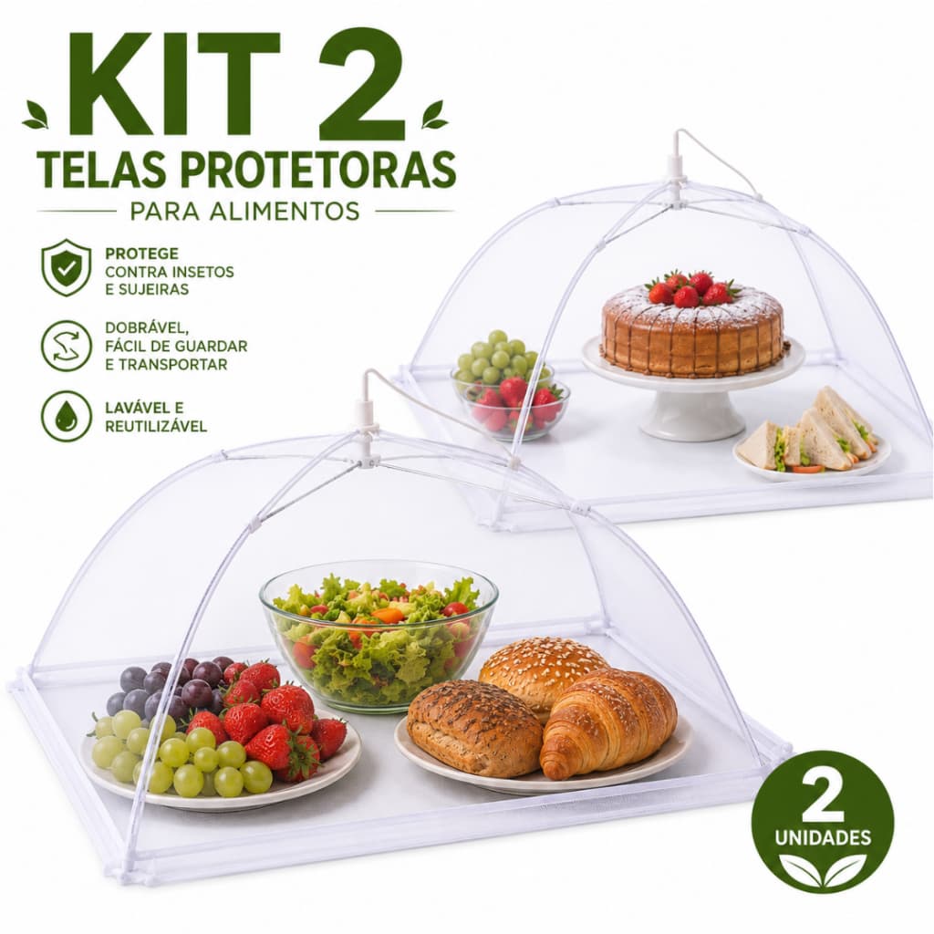 Kit 2 Tela Protetora de Alimentos Dobrável Anti Insetos Anti Moscas Lavável Reutilizável