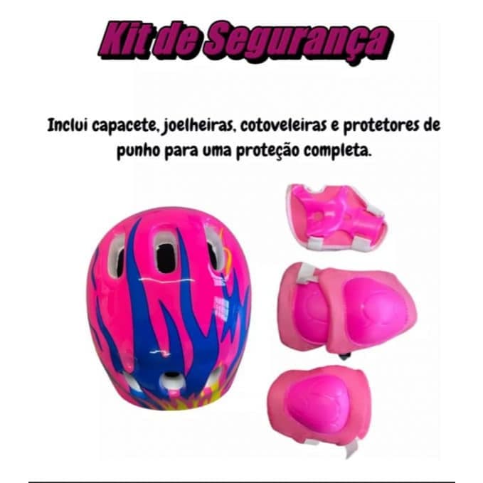 Patins Classic Roller Com Kit de Proteção 30-34- Rosa