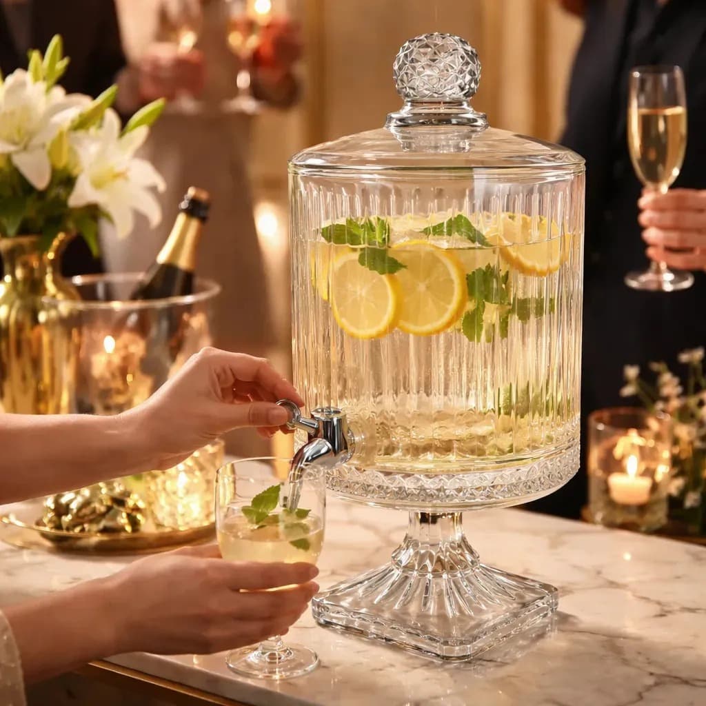 Suqueira de vidro  com torneira para bebidas, aguá saborizada, festas com capacidade de 4,5 Litros