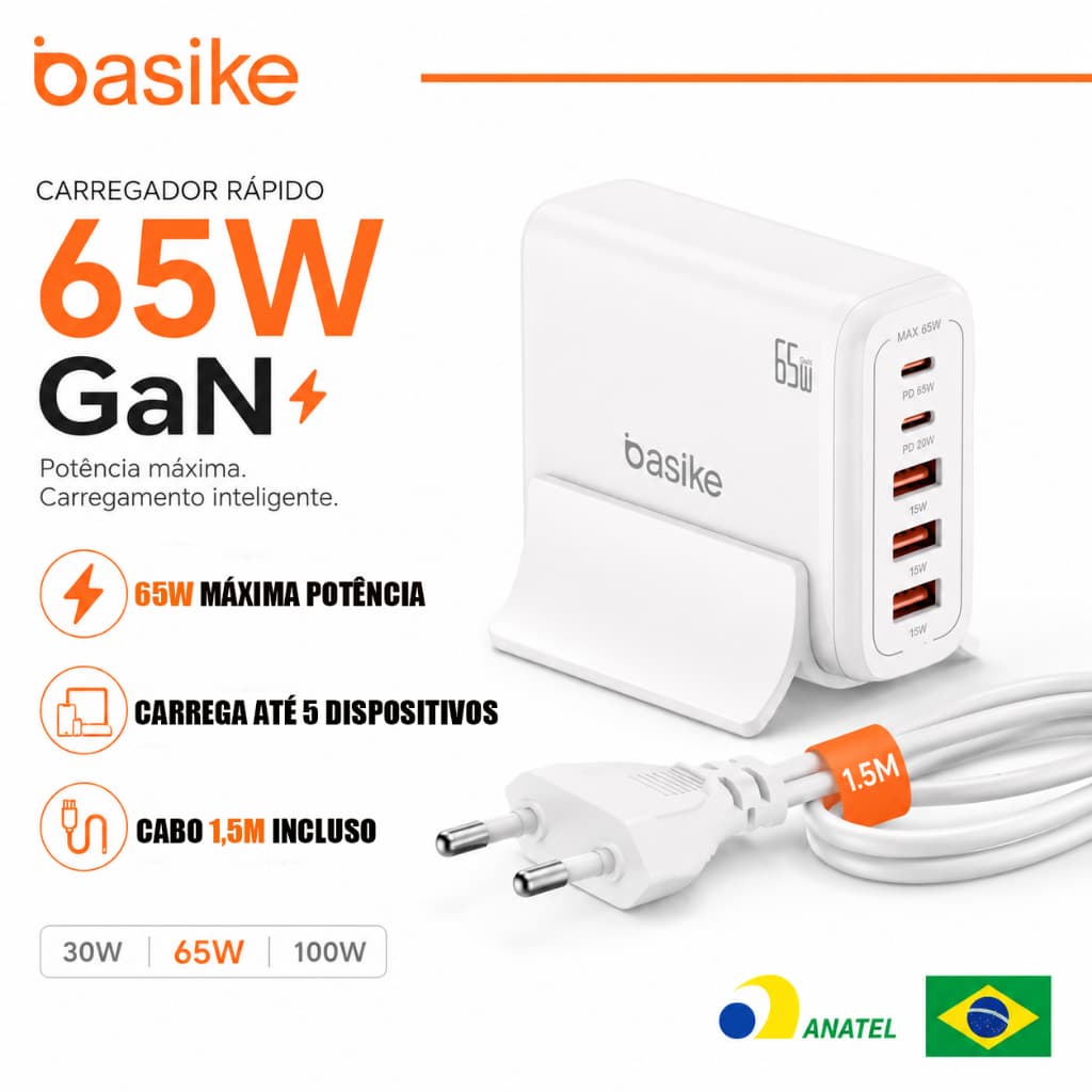 Basike Carregador De Mesa 30w/65w/100w GaN Carregador Rápido De Mesa Multiportas Adequado Para Celular/Tablet/Notebook