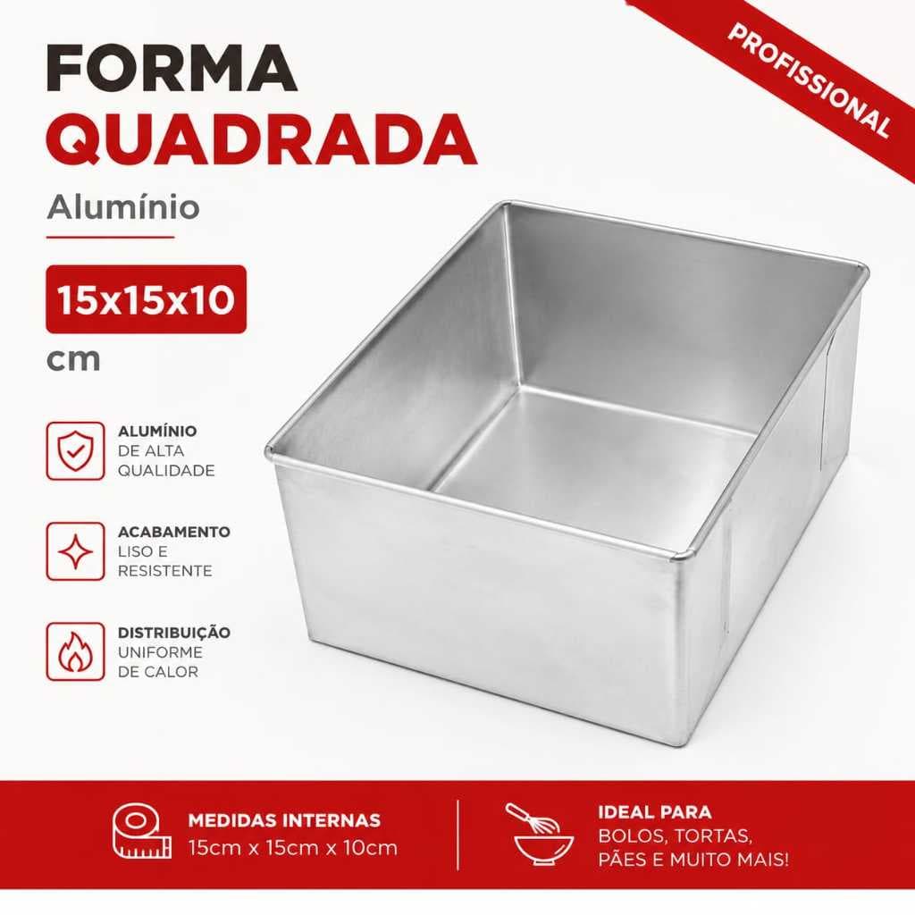 Forma Quadrada 15x15x10 Assadeira de Bolos Forma Fundo Fixa Alta de Alumínio Resistente