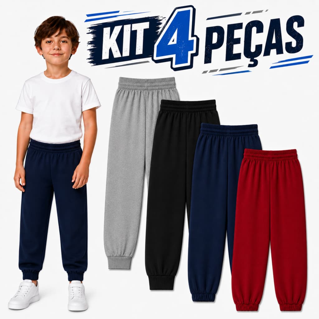Kit Sortido 4 Calças Moletom Infatil Peluciada Masculina/Menino Elastico Na Cintura Quentinha Inverno