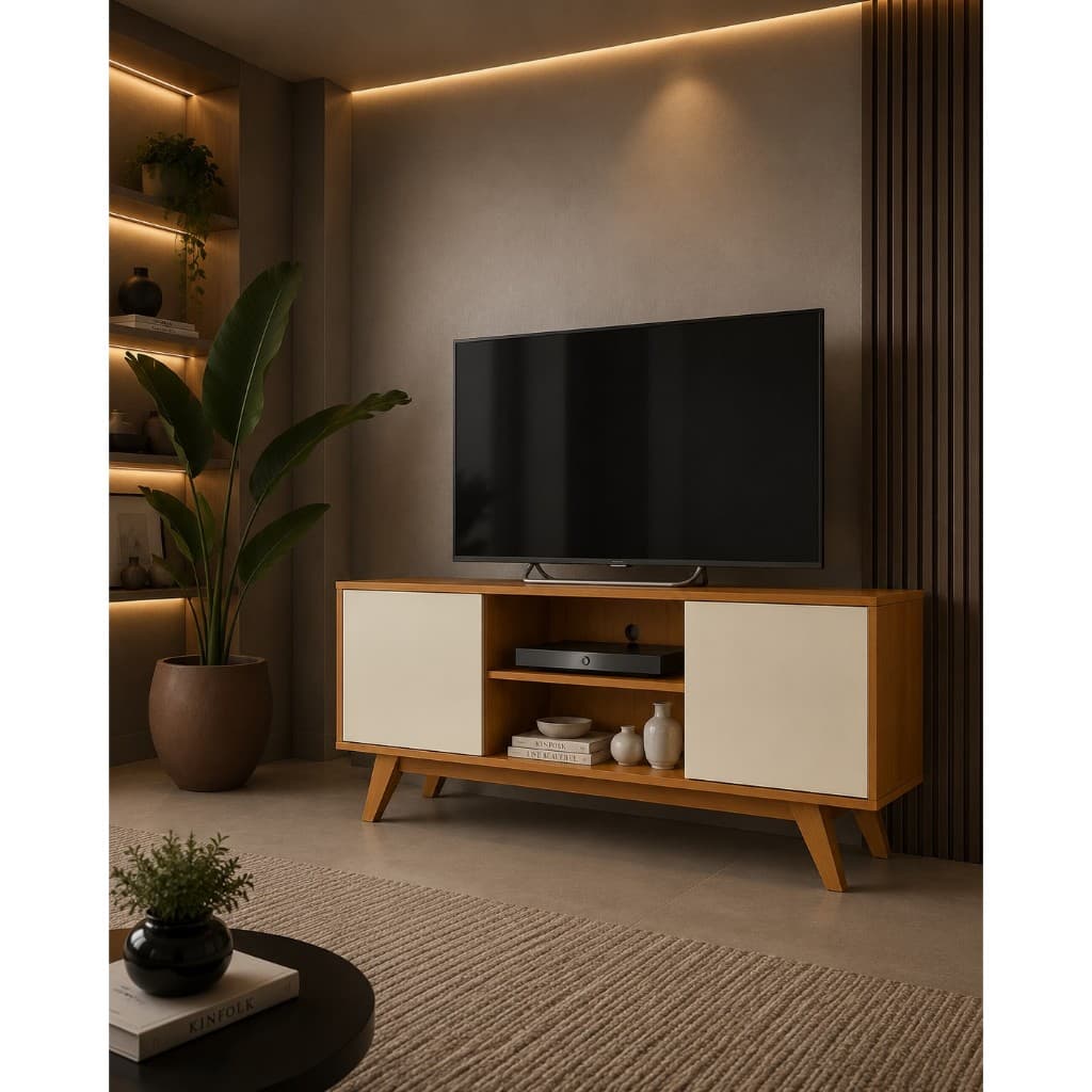 Rack Para Sala TV 50 Polegadas Turim Pés Madeira Maciça - Direto Da Fábrica - Envio Imediato