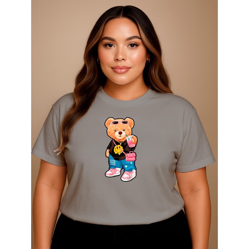 Camisa Feminina Algodão Leve Estampando Urso Style Blusinha Casual P ao G5