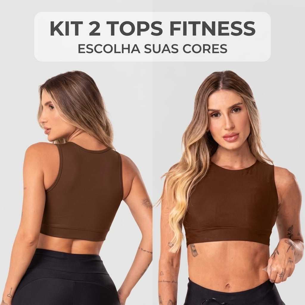 Kit 2 Top Cropped Fitness Básico Feminino Suplex Top academia Top esportivo