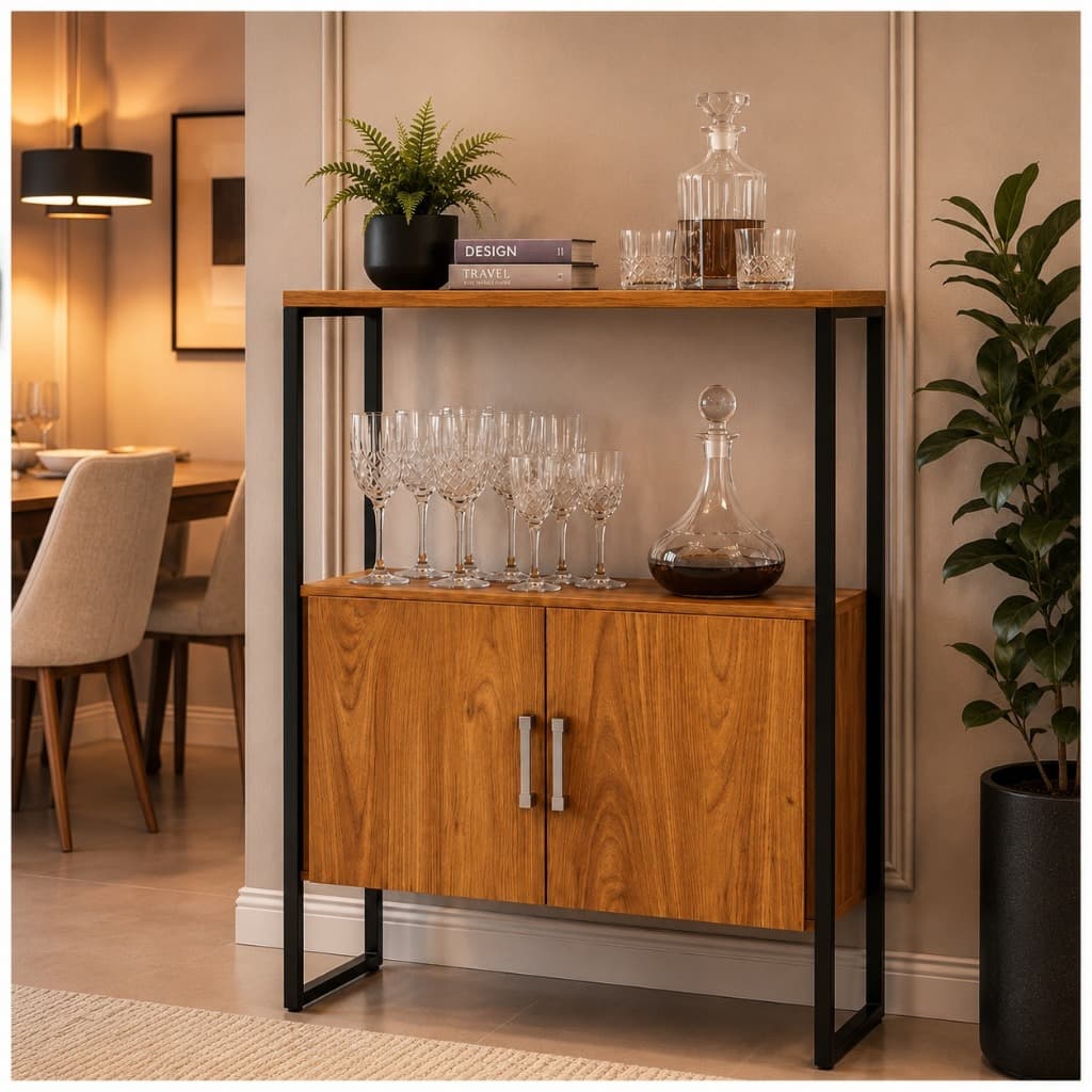 Armário Multiuso Cristal Organizador 2 Portas para Cozinha, Lavanderia, Quarto e Escritório Estilo Industrial