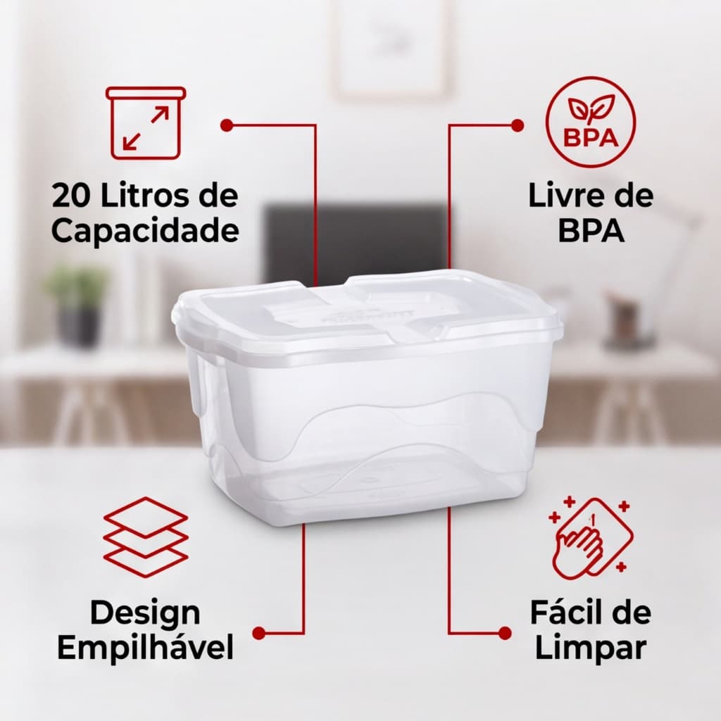 Kit 6 Caixas Container Organizadoras 20L Transparente de Plástico Brinquedos Livros Fotos Sapatos