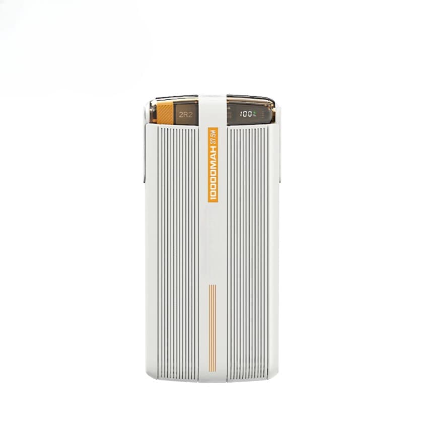 Power Bank Portátil 10000mAh 37,5W Carregamento Rápido Display Digital 2 Cabos Integrados Tipo-C e Lightning
