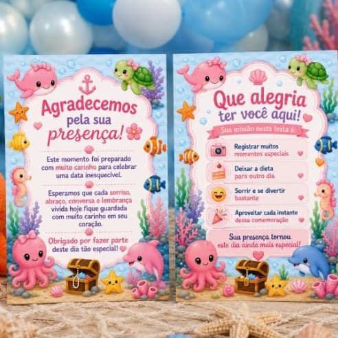 Plaquinhas de mesa FUNDO DO MAR MENINA - Centro de mesa Lembrancinha de festa infantil