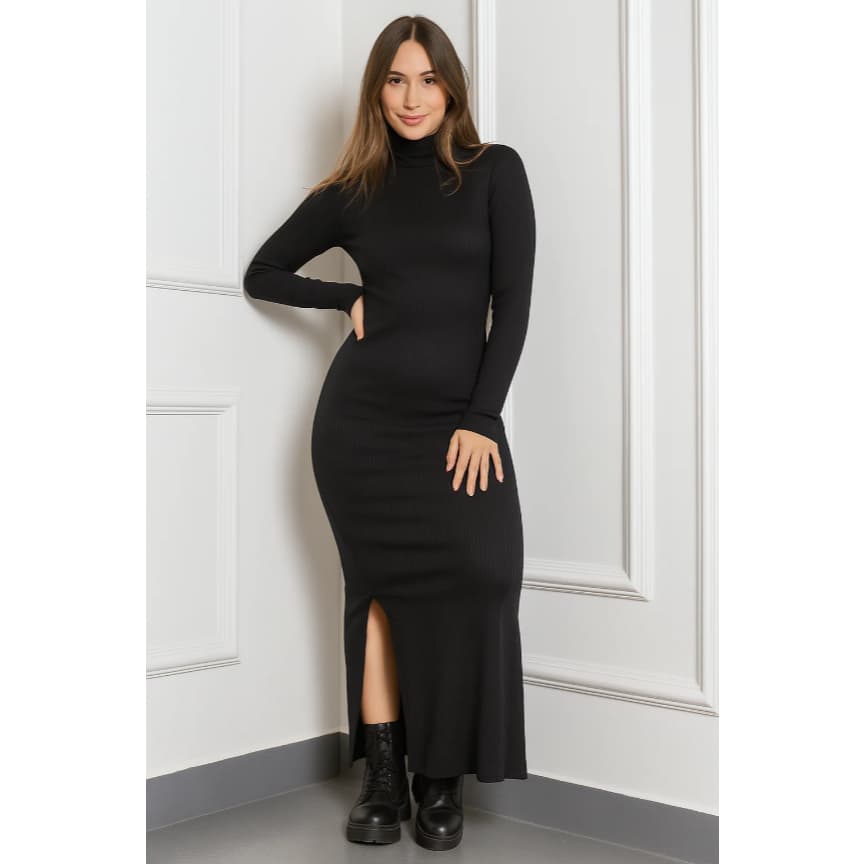 Vestido Luxo Longo Feminino Ajustado Gola Alta para Jantar Romântico e Festa Elegante