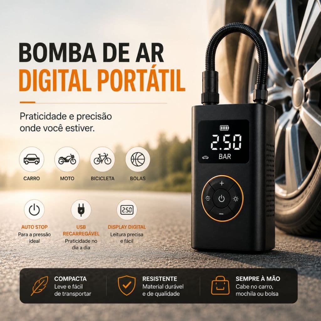 Bomba De Ar Portatil Digital Mini Compressor Portatil Eletrica Automotiva Bike Bola