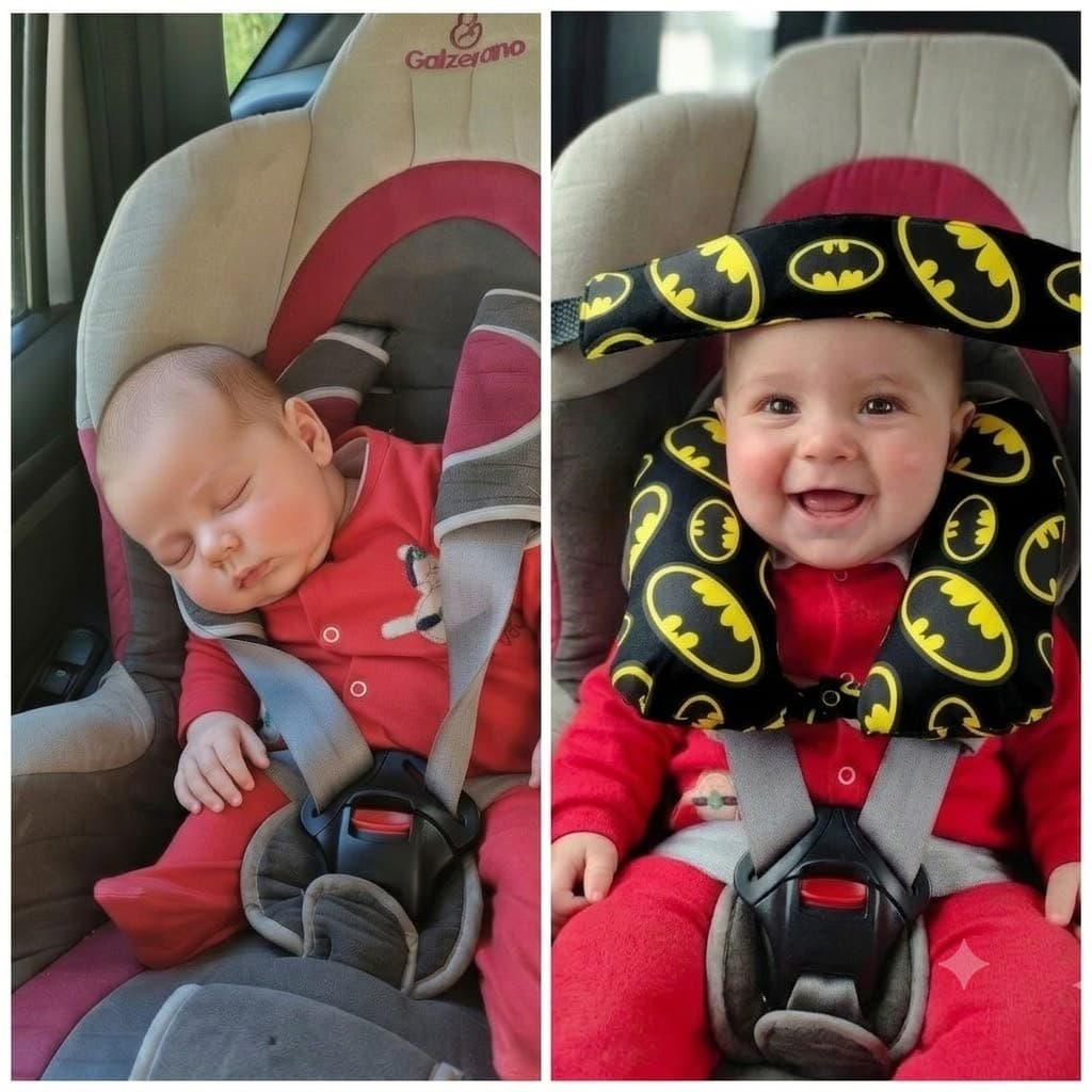 Kit protetor de pescoço viajem bebe conforto criança + Faixa testa segurança