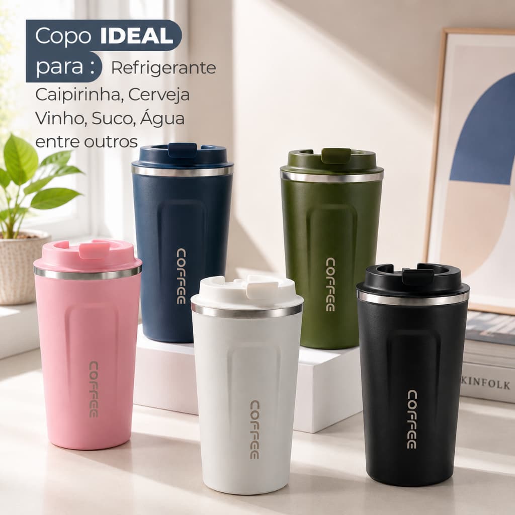Caneca Copo Café Coffee Isolado Termico de Aço Inoxidável à Prova de Vazamento 510ML