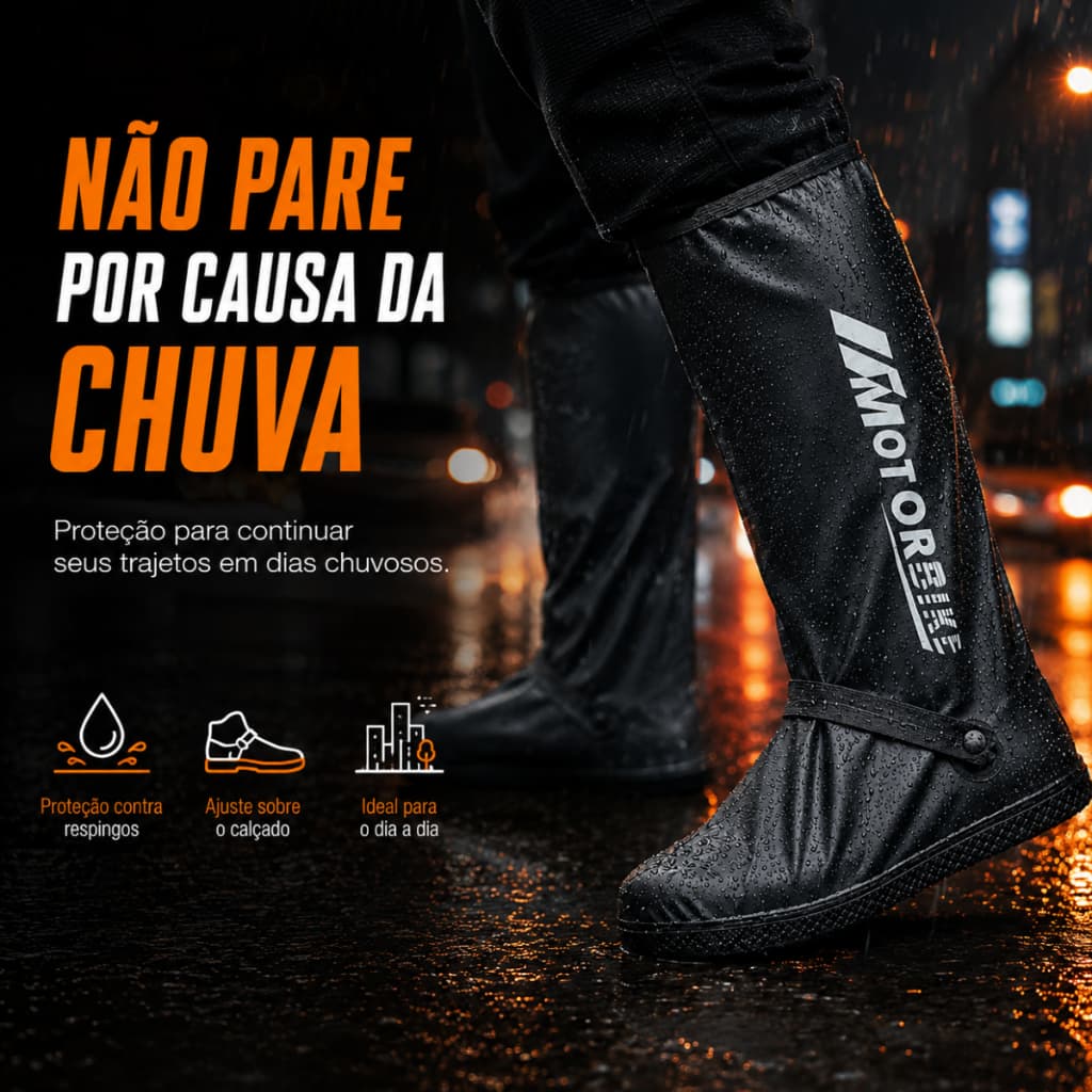 Capa para Calçados Protetora Impermeável Moto Antiderrapante para Dias de Chuva Motoqueiro Reforçado