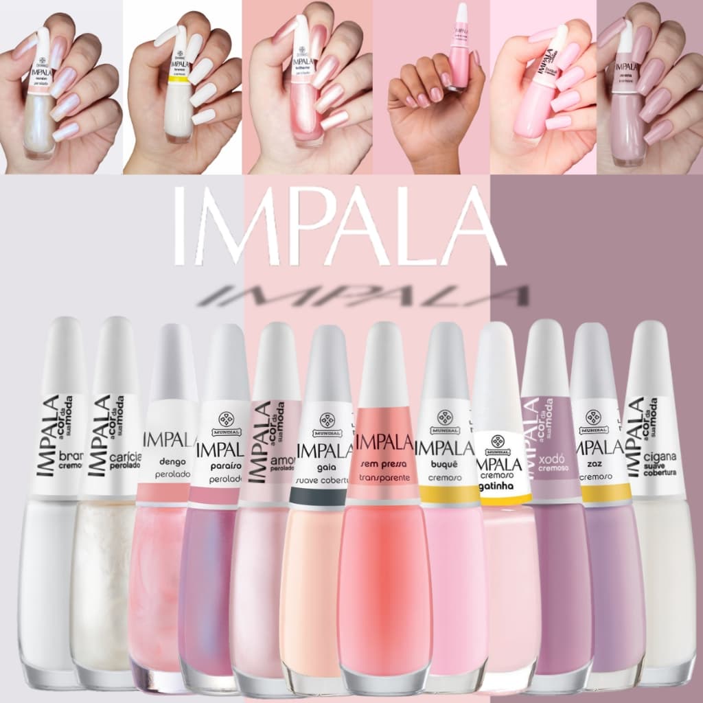 Kit 12 Esmaltes Impala Tons Clarinhos Rosa Perolado Suave Atacado Manicure