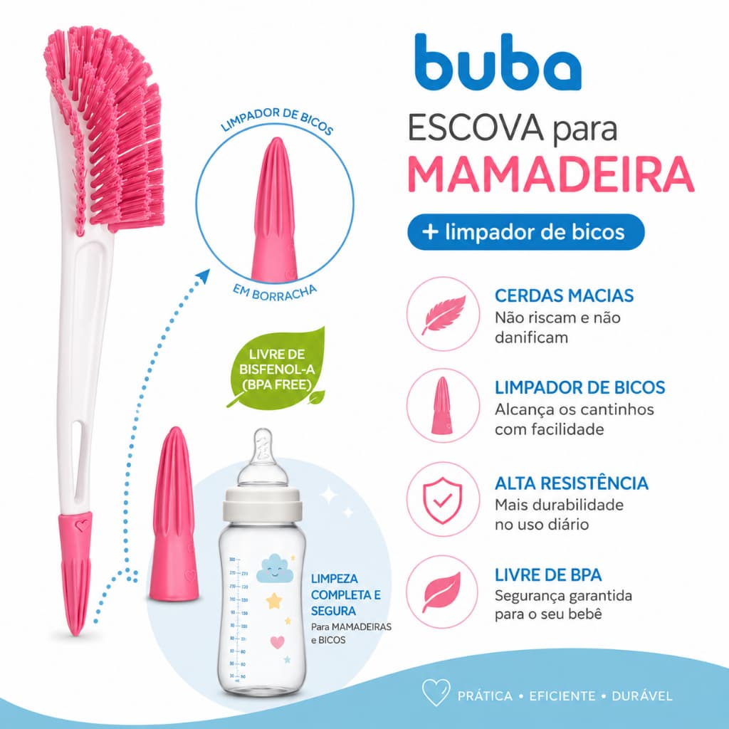 Escova Para Mamadeira com Limpador de Bicos Buba