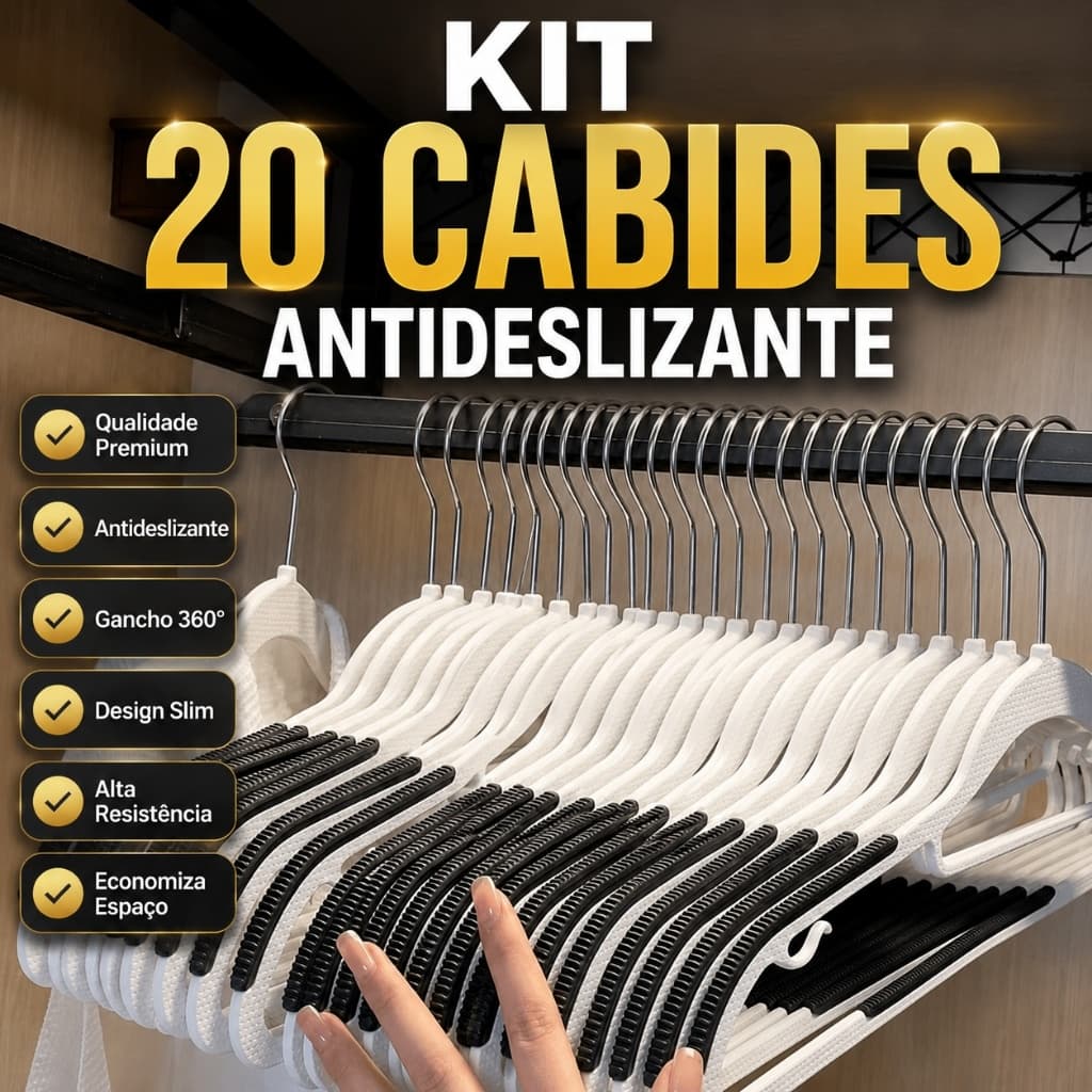 Cabide Slim Antideslizante Giratório 20un Adulto 42cm Kit 20 Cabides De Roupa Antiderrapante Fino Premium