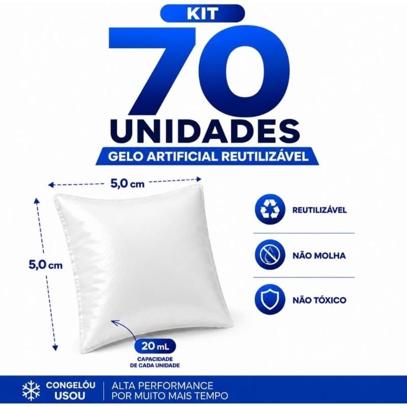 Kit 70 Gelo Reutilizável 20 ml Alta Performance Para Cooler Bolsa Térmica Delivery Transporte Remédio Gelox em Gel