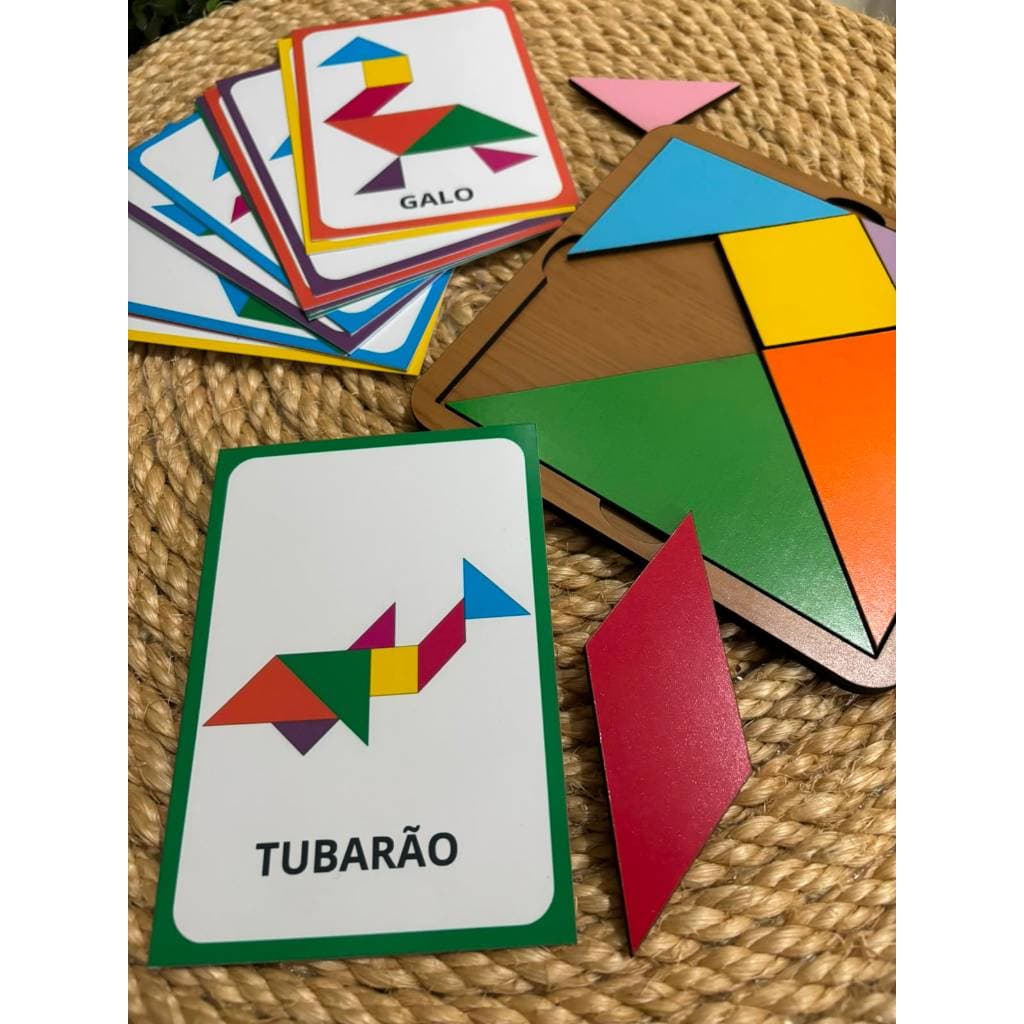 Tangram Infantil Educativo MDF com Cartas Desafio | Brinquedo Pedagógico Coordenação Motora e Raciocínio