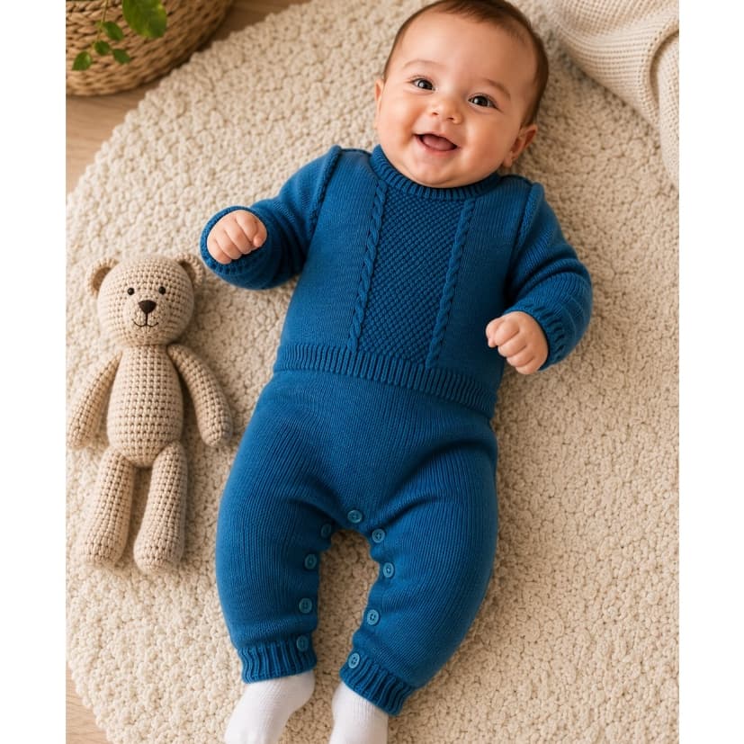 Body Bebê Tricot RN Unissex Manga Longa Ponto Arroz Toque Macio Roupa Infantil Premium Conforto