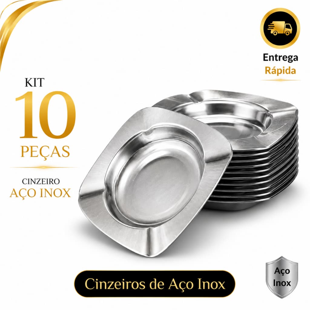 5 ou 10 Cinzeiro Aço Quadrado Resistente Lavável Coletor de Resíduos