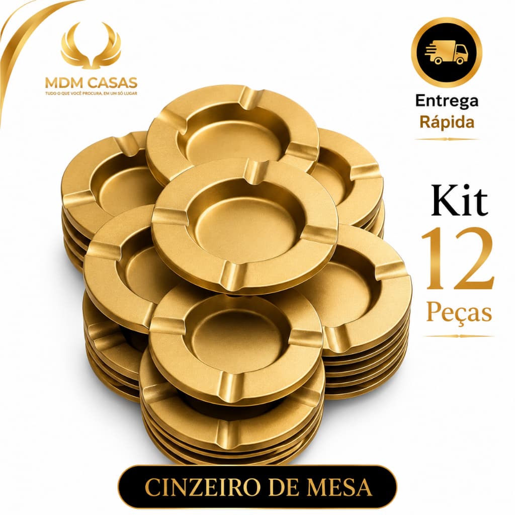 12 ou 6 Cinzeiros Metal Redondo Dourado Resistente Lavável