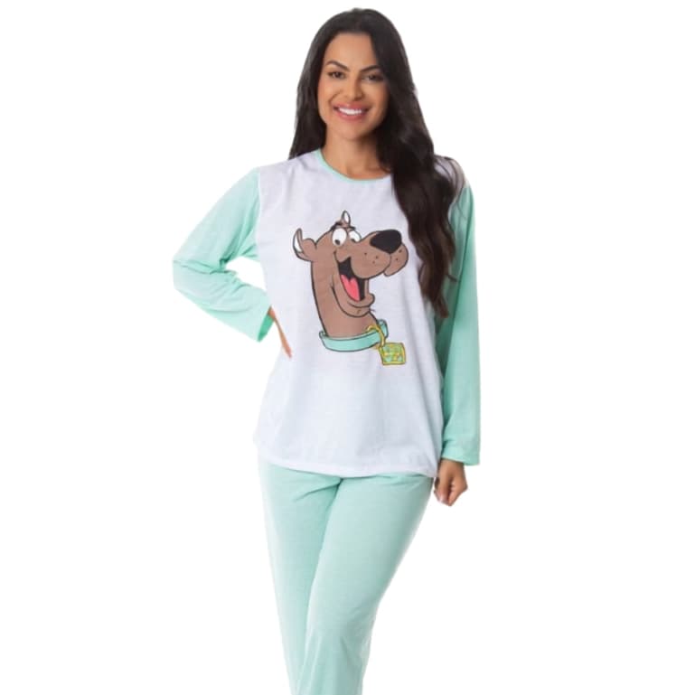 Pijama Feminino Estampado Manga Longa Malha Confortável Personagens Inverno Casual