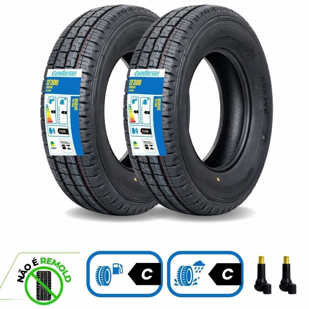 Kit 2 Pneu 185R14C Pneu de Carga Reforçado Uso em Kombi Vans Utilitários 102/100Q 8PR Comforser CF300