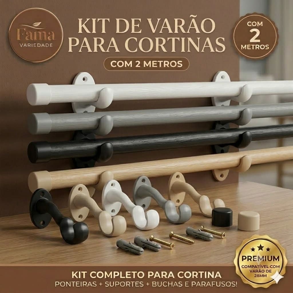 Varão de madeira 2,00 mts 19mm Branco Preto Cinza Bege
