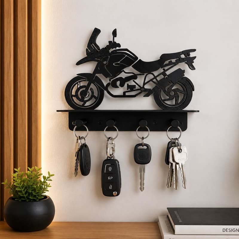 Porta Chaves de Parede Moto com Prateleira Organizador Decorativo Impresso em 3D