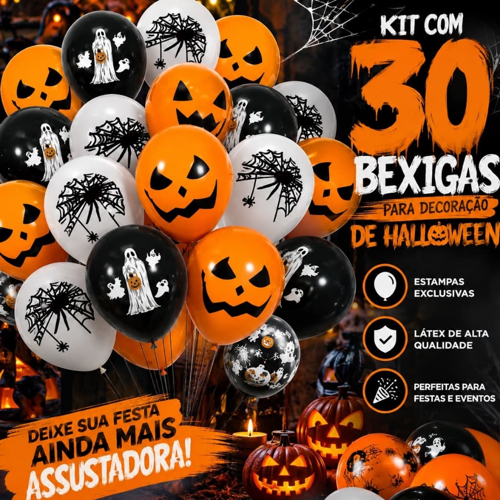 Kit de Balão Bexiga Decoração de Halloween e Festas Aniversários Temáticos Estampadas Coloridas