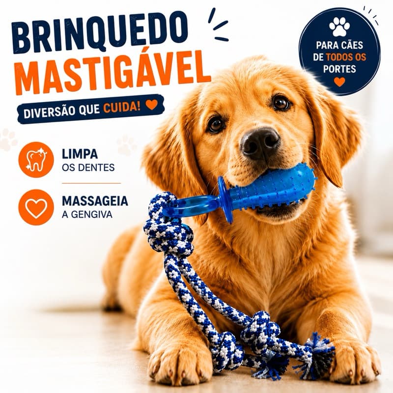 Brinquedo Mordedor para Cachorro com Escova Massageadora Dental e Corda
