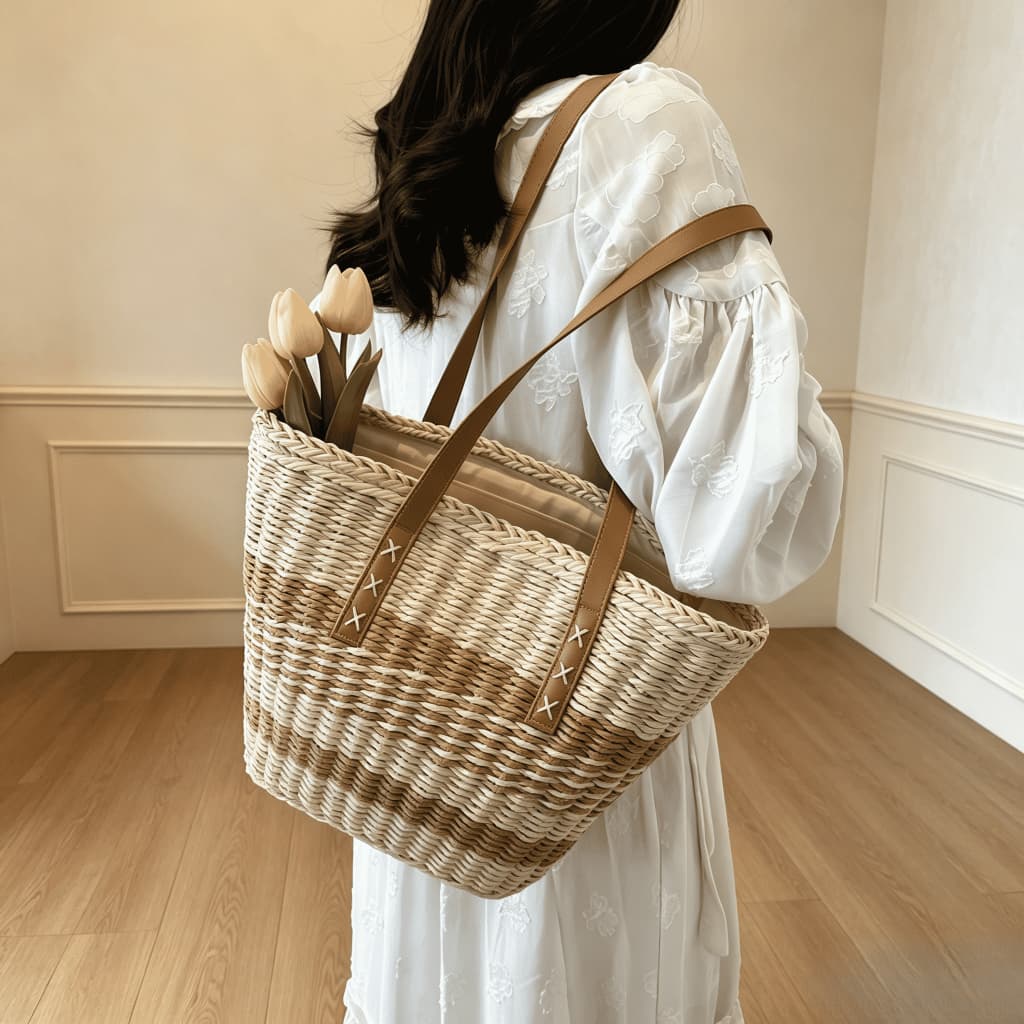 Bolsa de palha grande capacidade para férias casuais praia portátil nova moda bolsa de ombro tecida bolsa de palha praia