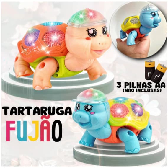 Brinquedo Tartaruga Fujão Elétrico Musical Som Luz E Movimento Musical Unissex